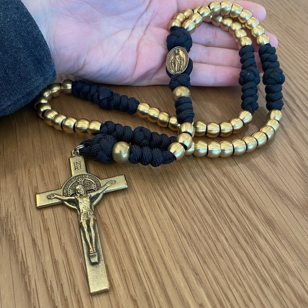 Weapon For These Times: Black Brass Miraculous Medal Paracord Rosary