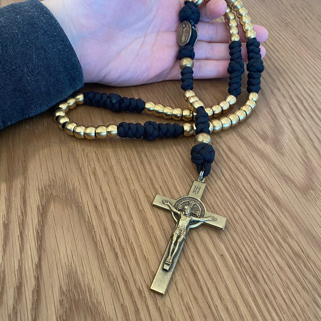 Weapon For These Times: Black Brass Miraculous Medal Paracord Rosary
