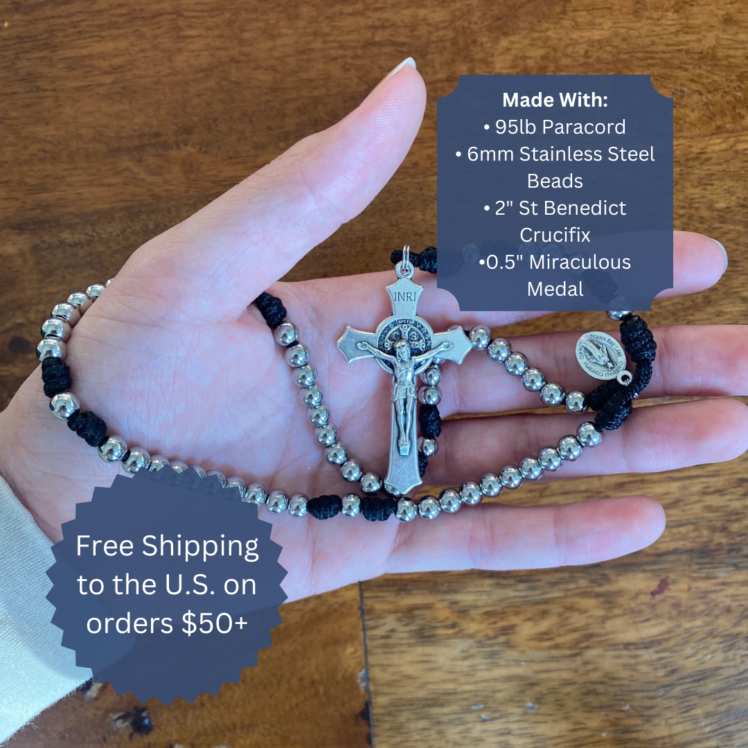 Miniature Stainless Steel St Benedict Paracord Rosary