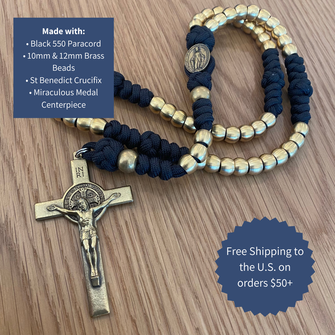 Weapon For These Times: Black Brass Miraculous Medal Paracord Rosary