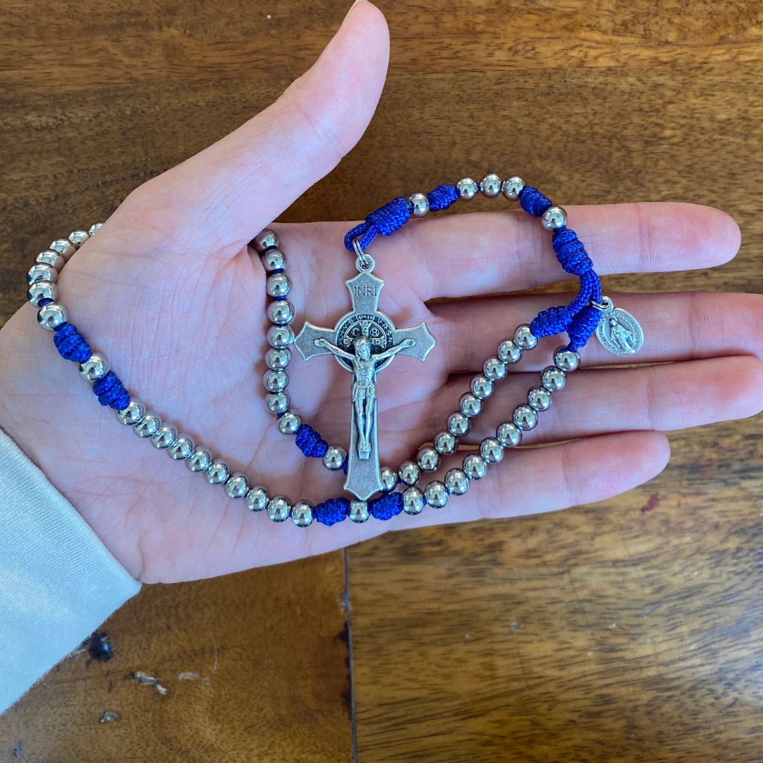 Miniature Stainless Steel St Benedict Paracord Rosary