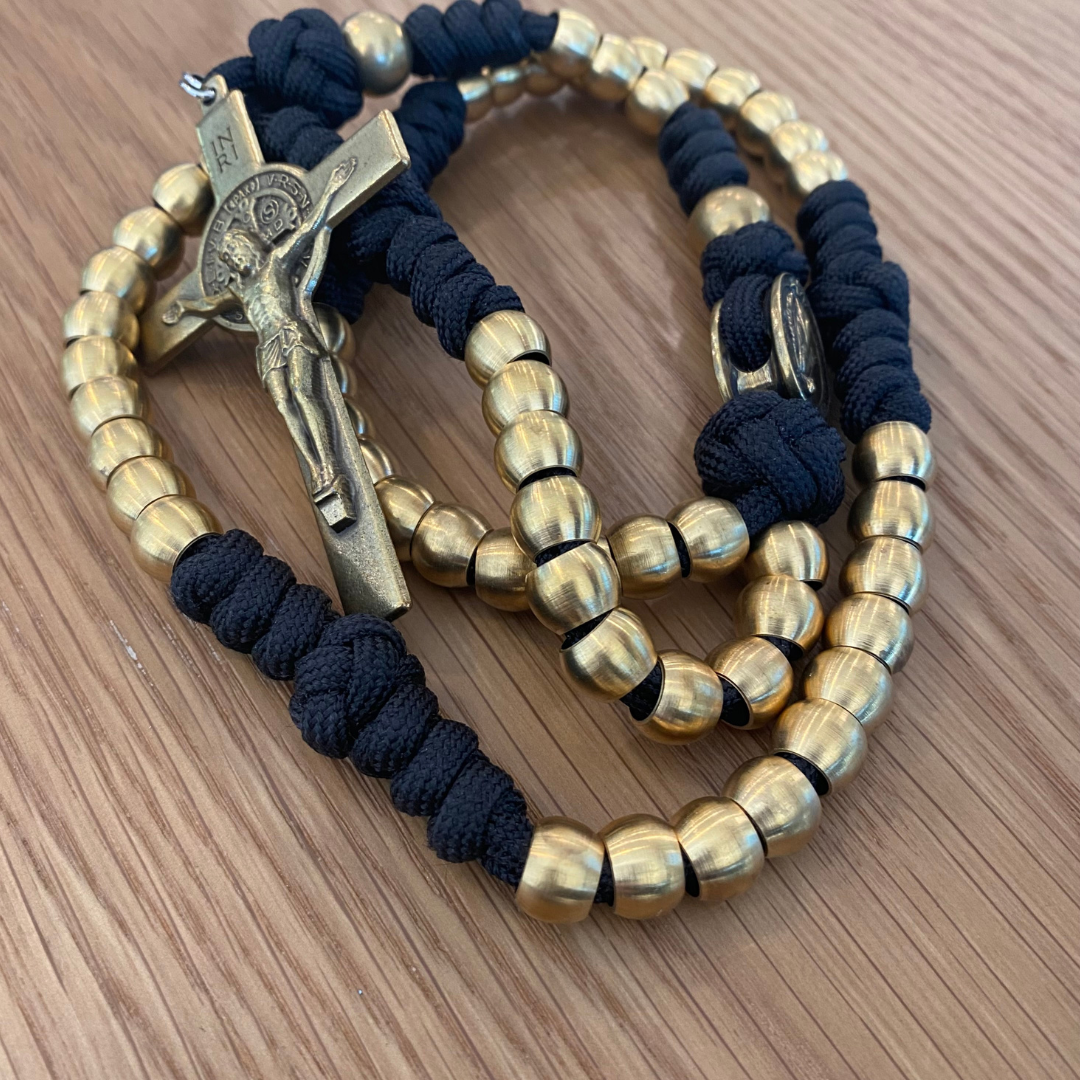 Weapon For These Times: Black Brass Miraculous Medal Paracord Rosary