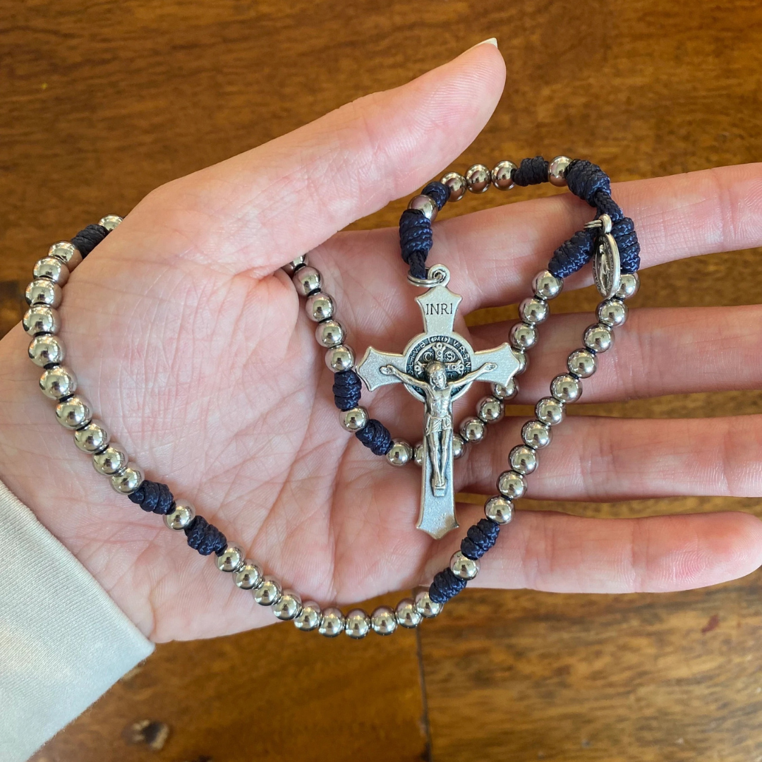 Miniature Stainless Steel St Benedict Paracord Rosary