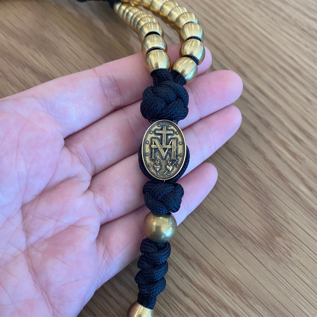 Weapon For These Times: Black Brass Miraculous Medal Paracord Rosary
