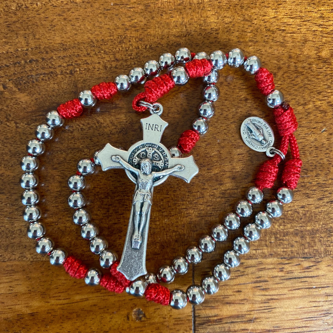Miniature Stainless Steel St Benedict Paracord Rosary