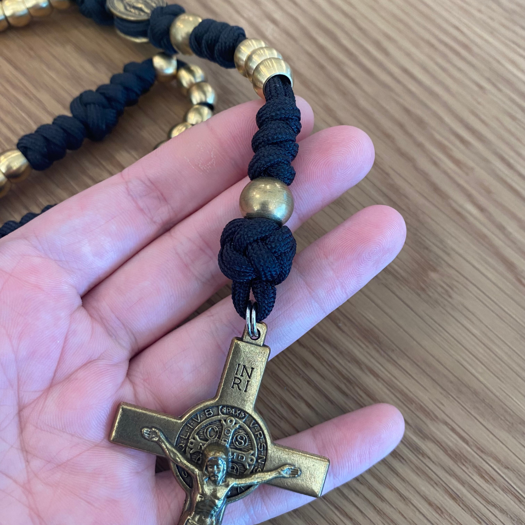 Weapon For These Times: Black Brass Miraculous Medal Paracord Rosary