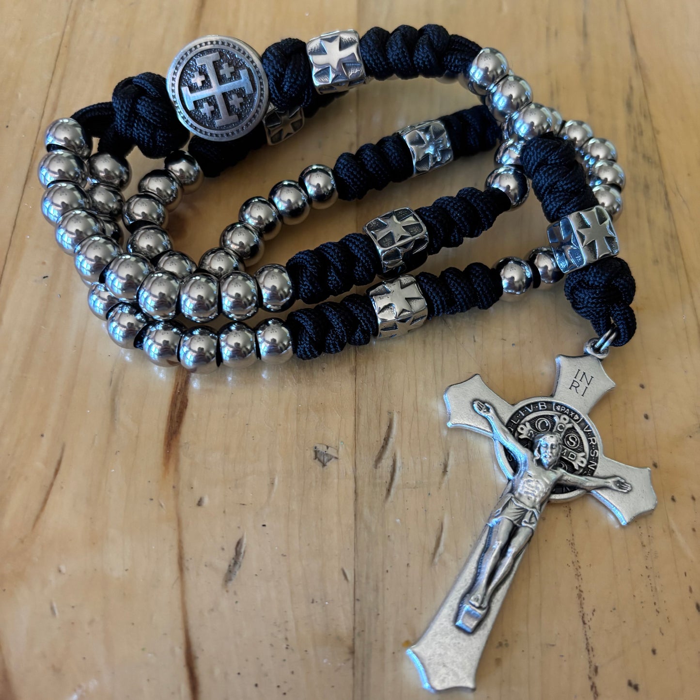 Weapon for these Times: Stainless Steel Jerusalem Cross and St Benedict Rosary