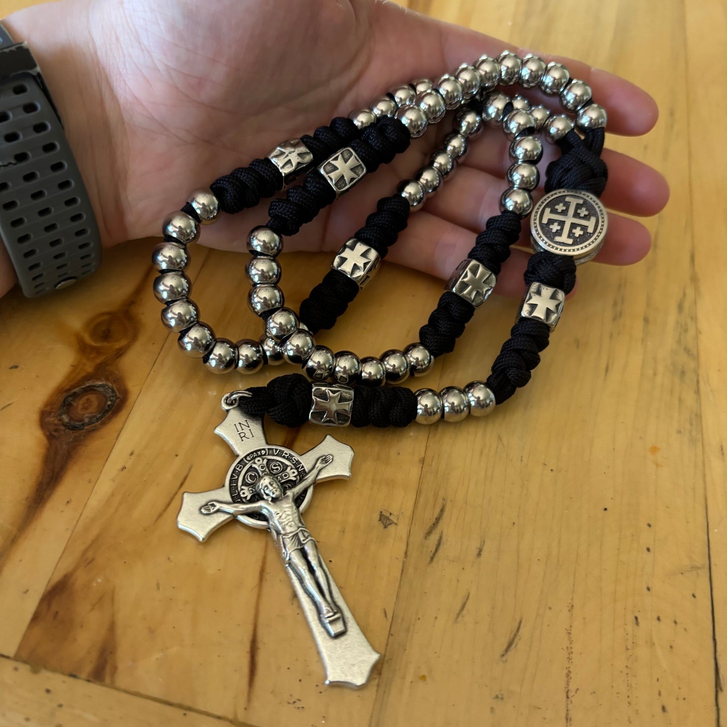 Weapon for these Times: Stainless Steel Jerusalem Cross and St Benedict Rosary