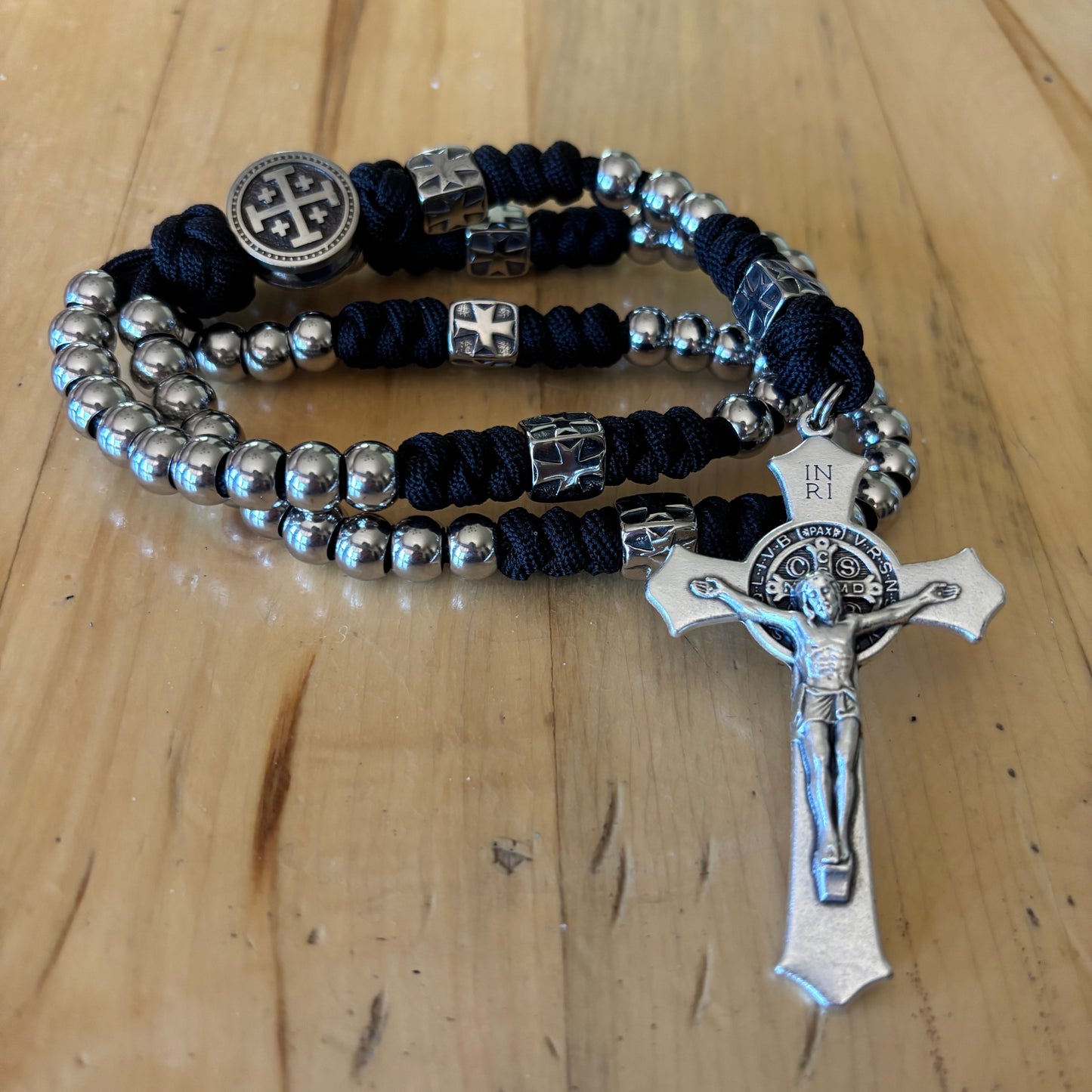Weapon for these Times: Stainless Steel Jerusalem Cross and St Benedict Rosary