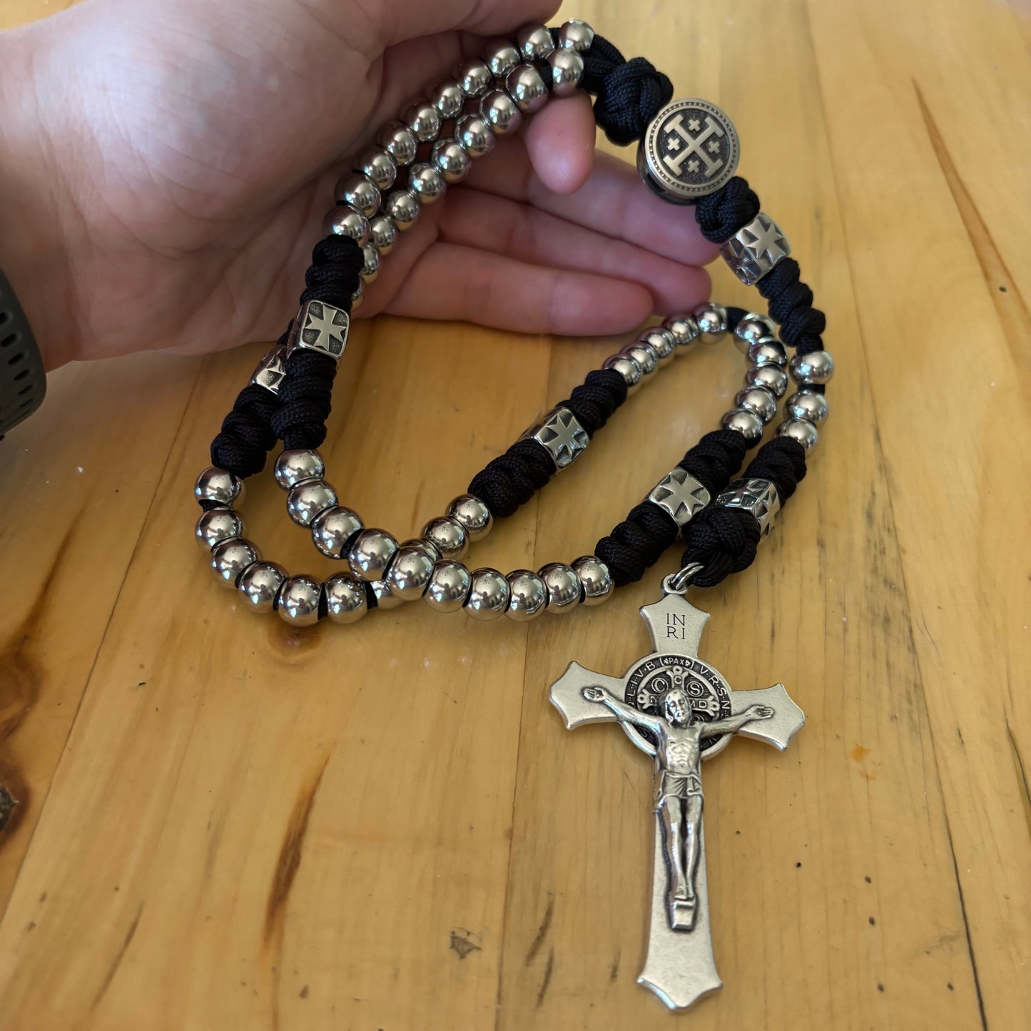 Weapon for these Times: Stainless Steel Jerusalem Cross and St Benedict Rosary