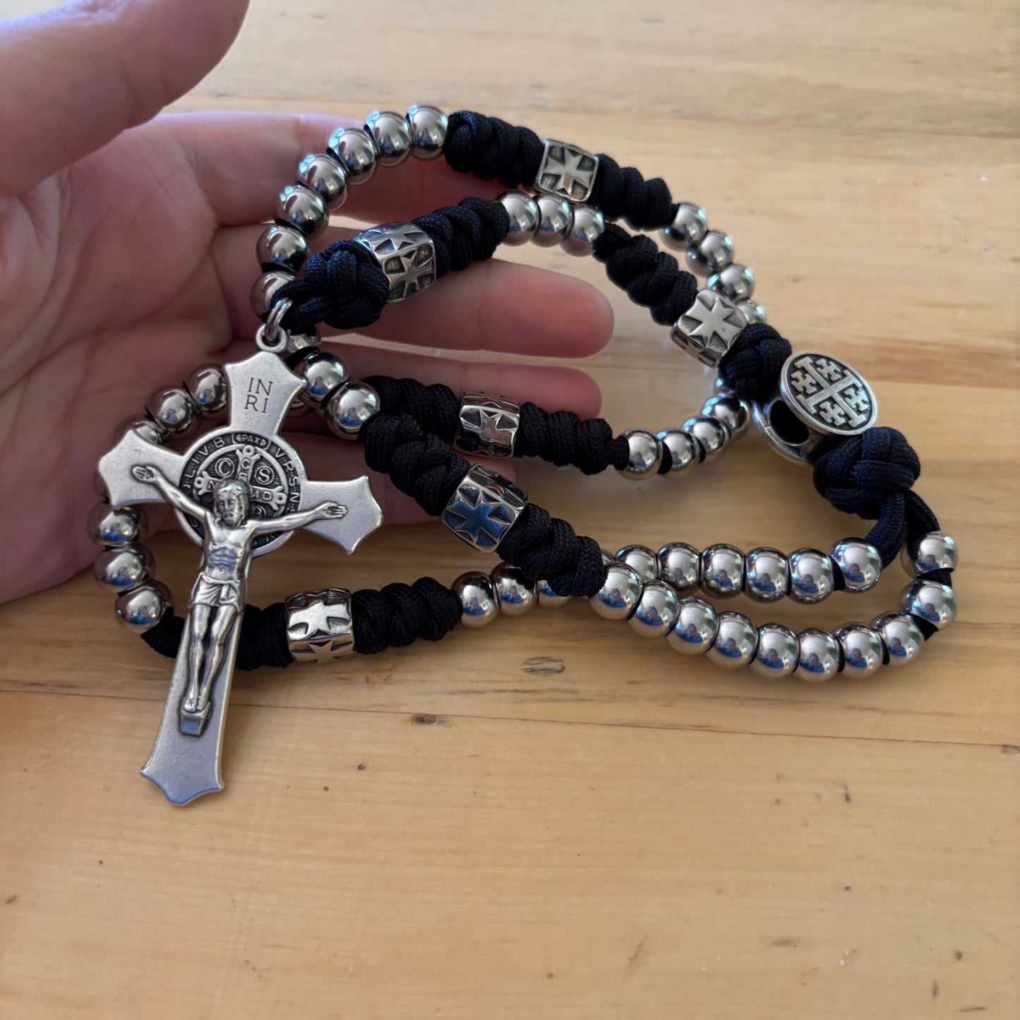 Weapon for these Times: Stainless Steel Jerusalem Cross and St Benedict Rosary