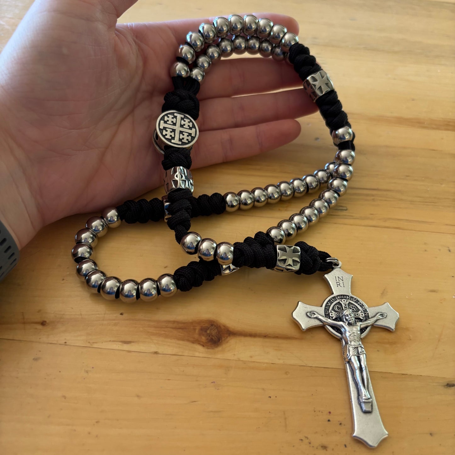 Weapon for these Times: Stainless Steel Jerusalem Cross and St Benedict Rosary