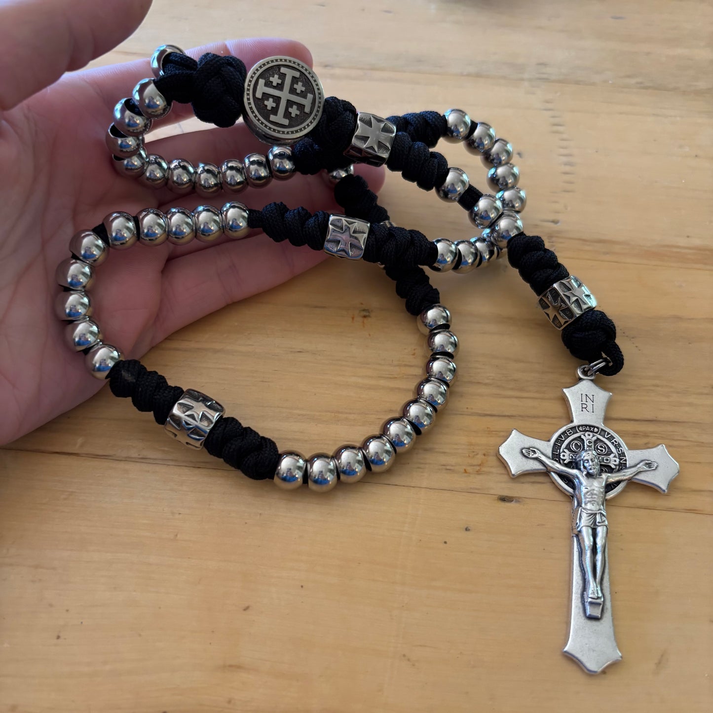 Weapon for these Times: Stainless Steel Jerusalem Cross and St Benedict Rosary