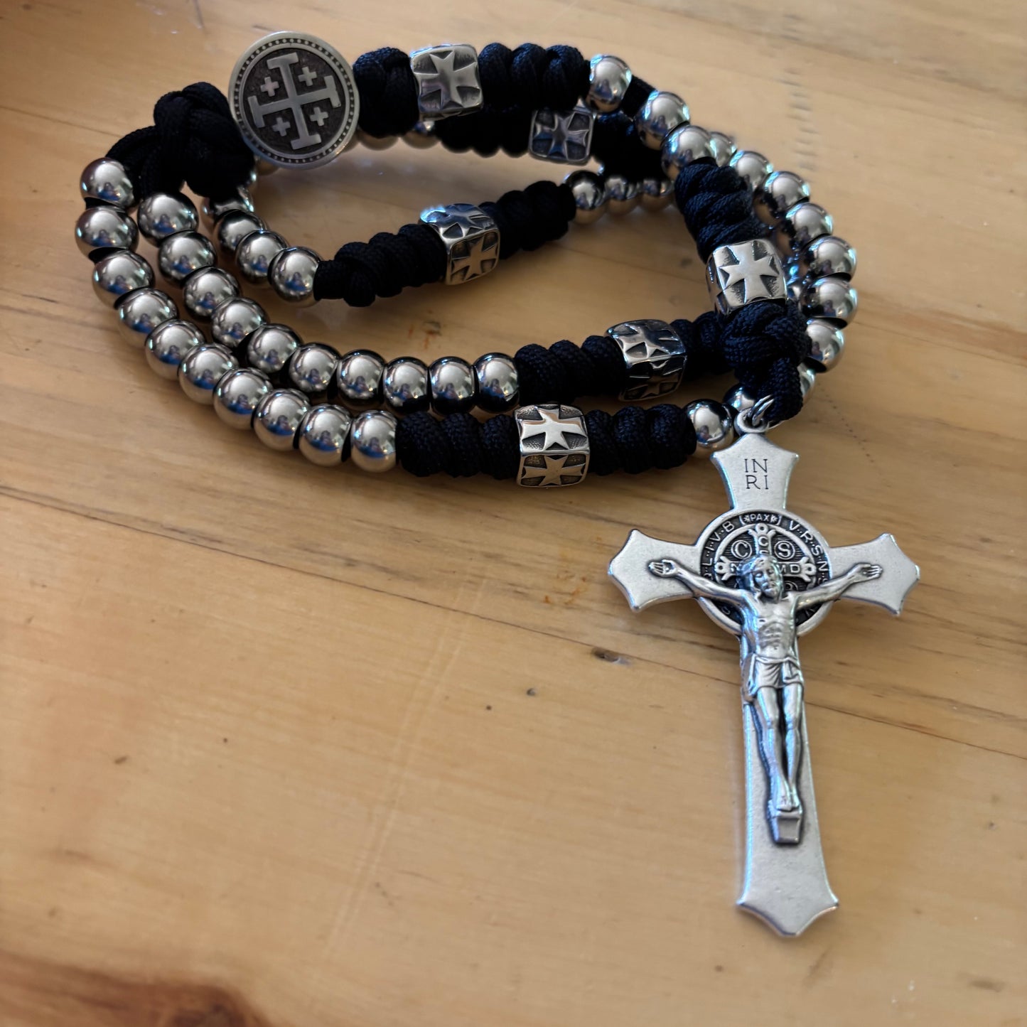 Weapon for these Times: Stainless Steel Jerusalem Cross and St Benedict Rosary