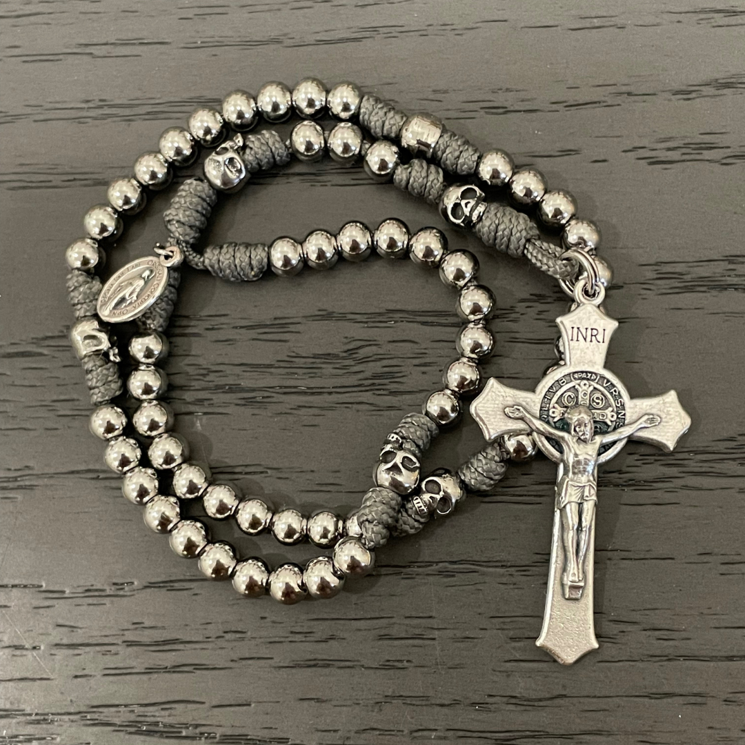 Miniature Memento Mori Paracord Rosary with St Benedict Crucifix