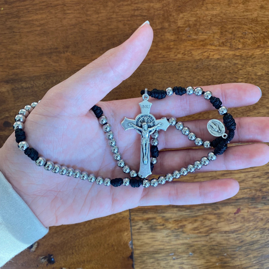 Miniature Stainless Steel St Benedict Paracord Rosary