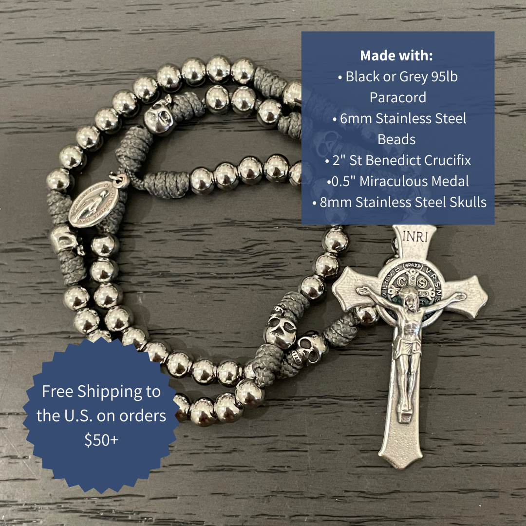 Miniature Memento Mori Paracord Rosary with St Benedict Crucifix