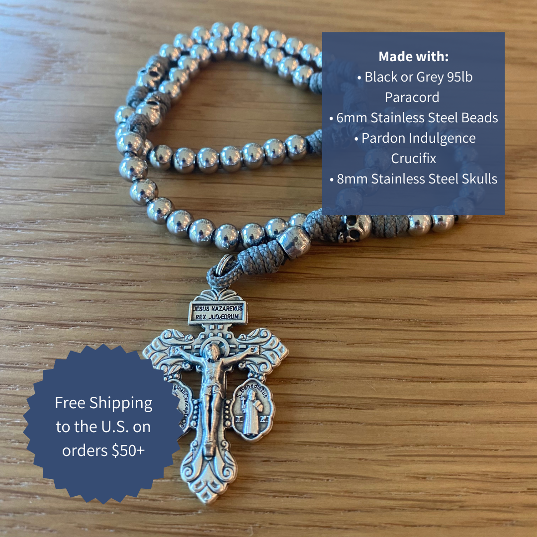 Miniature Memento Mori Paracord Rosary with Pardon Crucifix