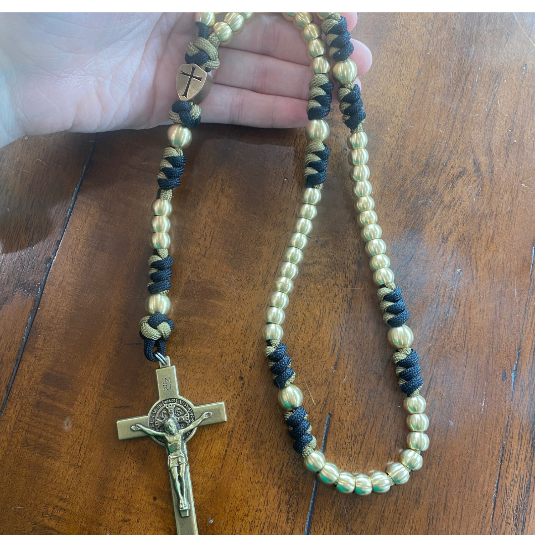 Weapon for these Times: Large Brass Crusader Shield Paracord Rosary