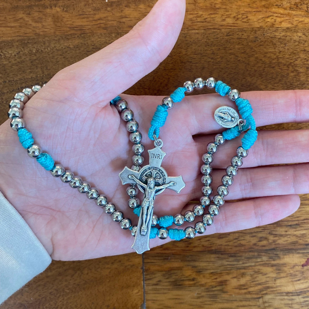 Miniature Stainless Steel St Benedict Paracord Rosary