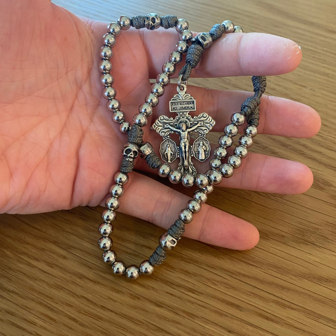 Miniature Memento Mori Paracord Rosary with Pardon Crucifix