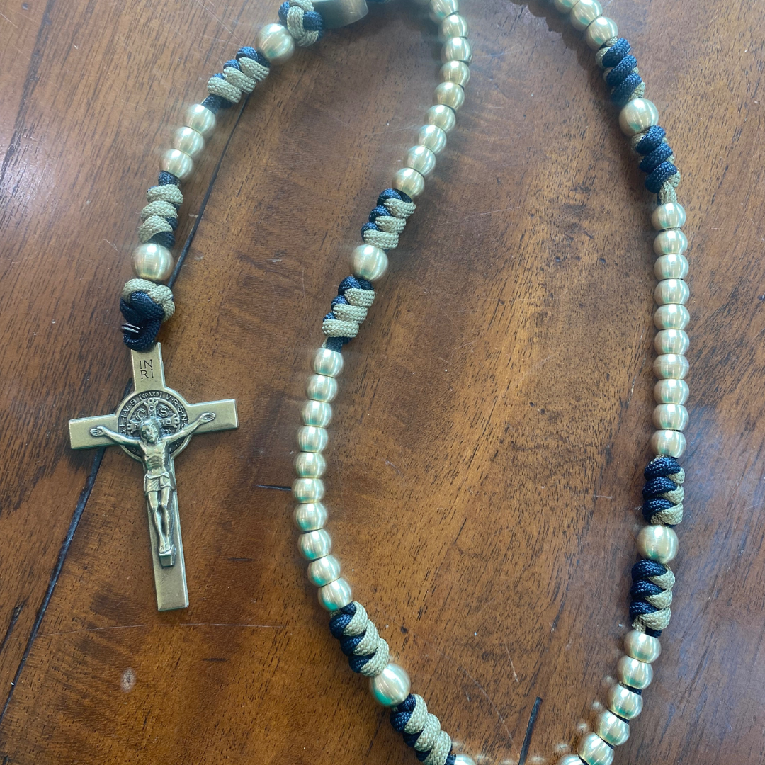 Weapon for these Times: Large Brass Crusader Shield Paracord Rosary