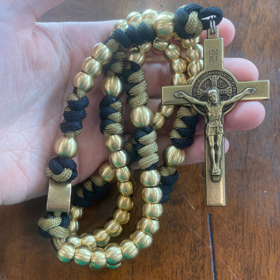 Weapon for these Times: Large Brass Crusader Shield Paracord Rosary