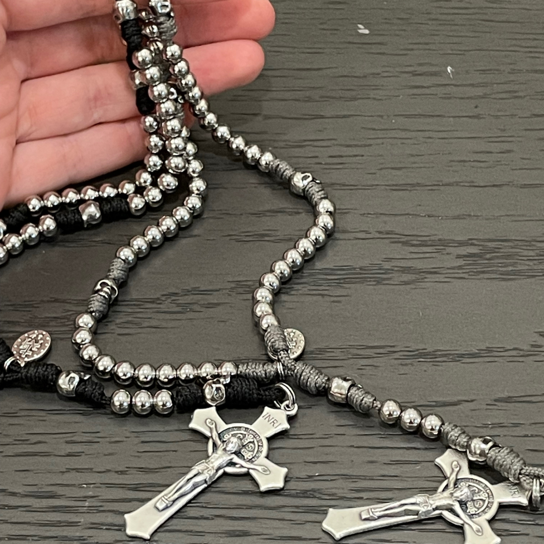 Miniature Memento Mori Paracord Rosary with St Benedict Crucifix