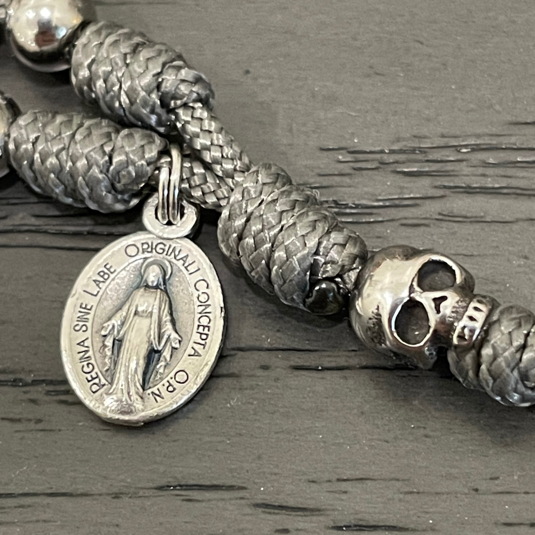 Miniature Memento Mori Paracord Rosary with St Benedict Crucifix