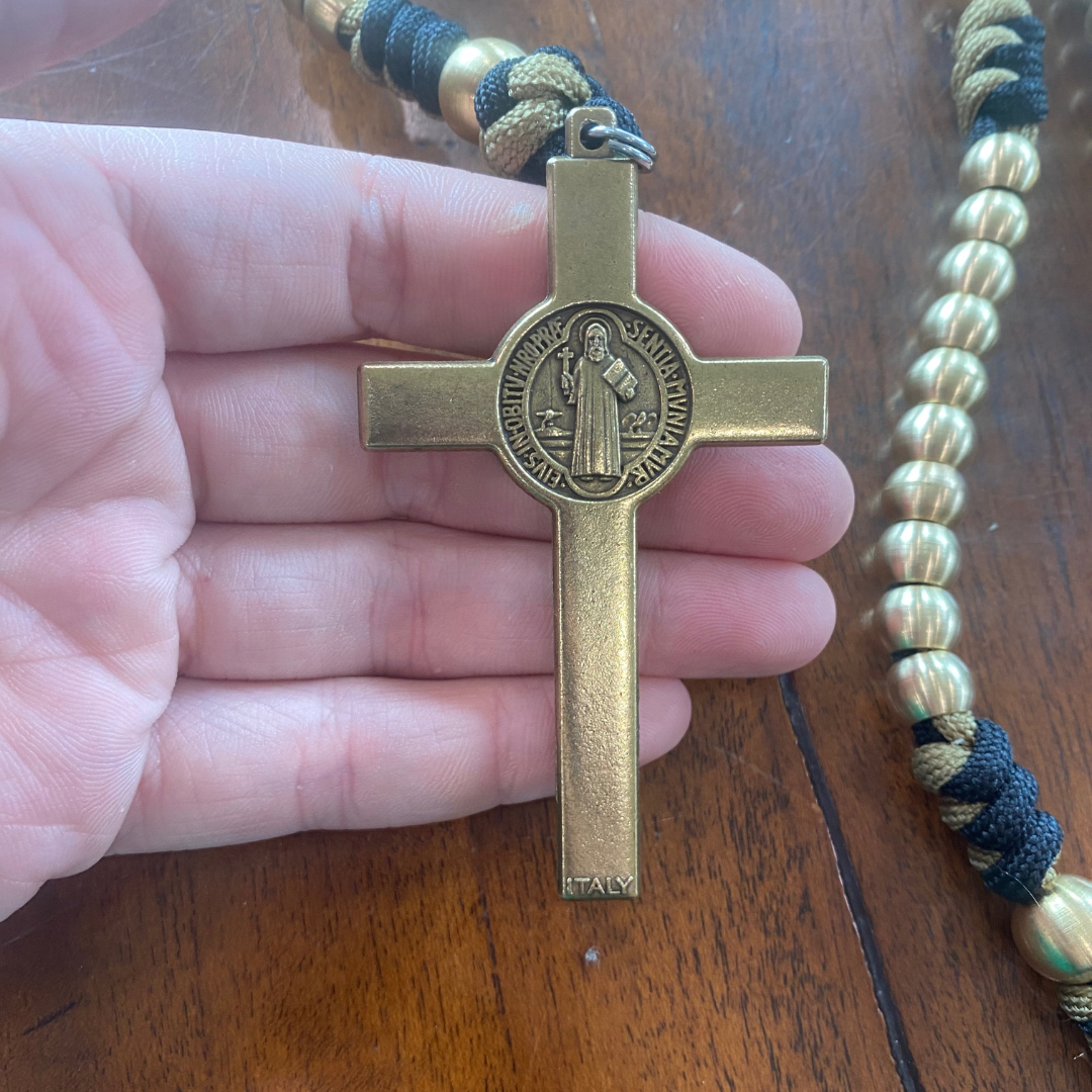 Weapon for these Times: Large Brass Crusader Shield Paracord Rosary