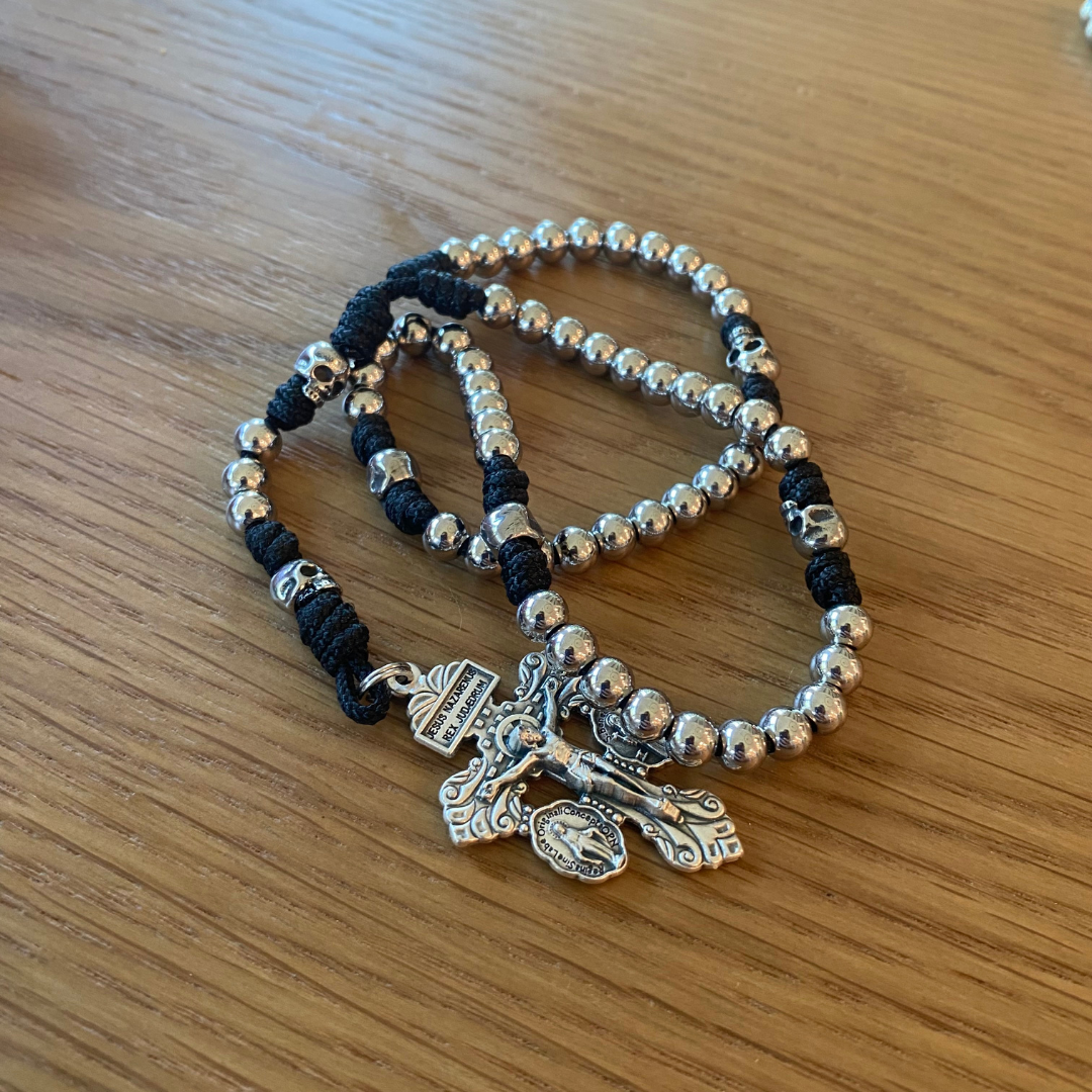 Miniature Memento Mori Paracord Rosary with Pardon Crucifix