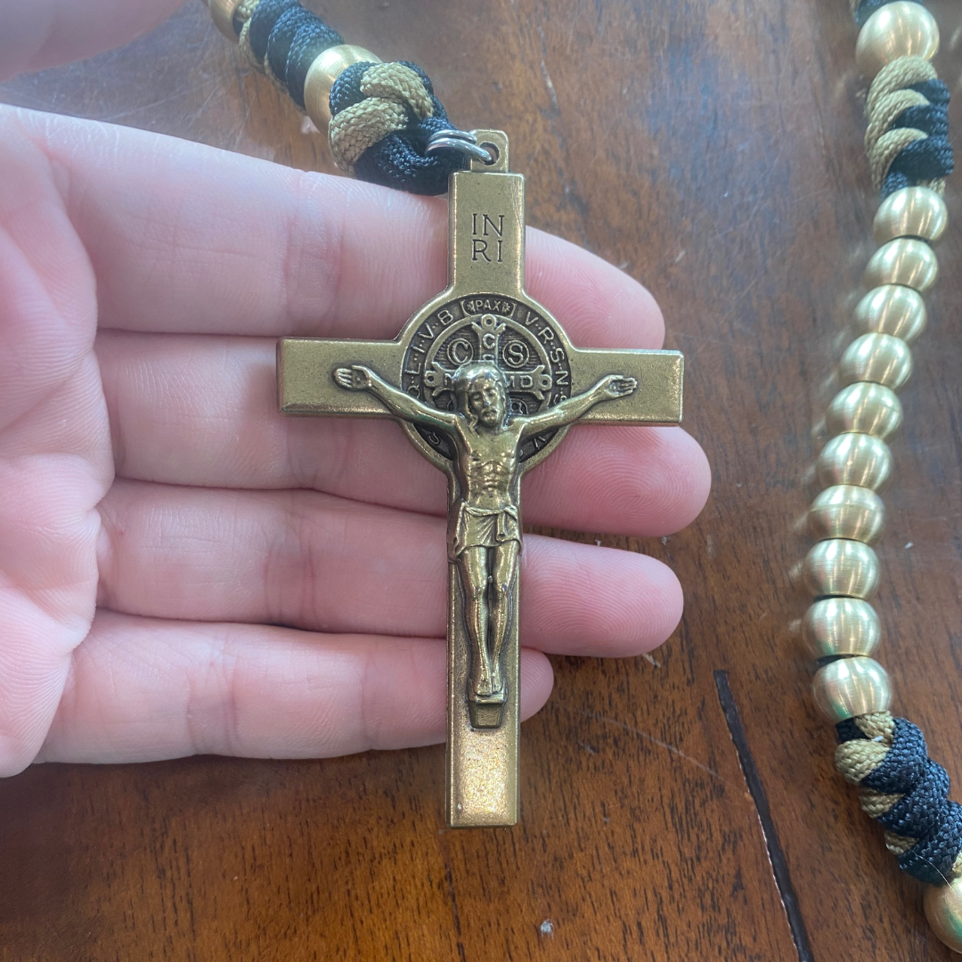 Weapon for these Times: Large Brass Crusader Shield Paracord Rosary