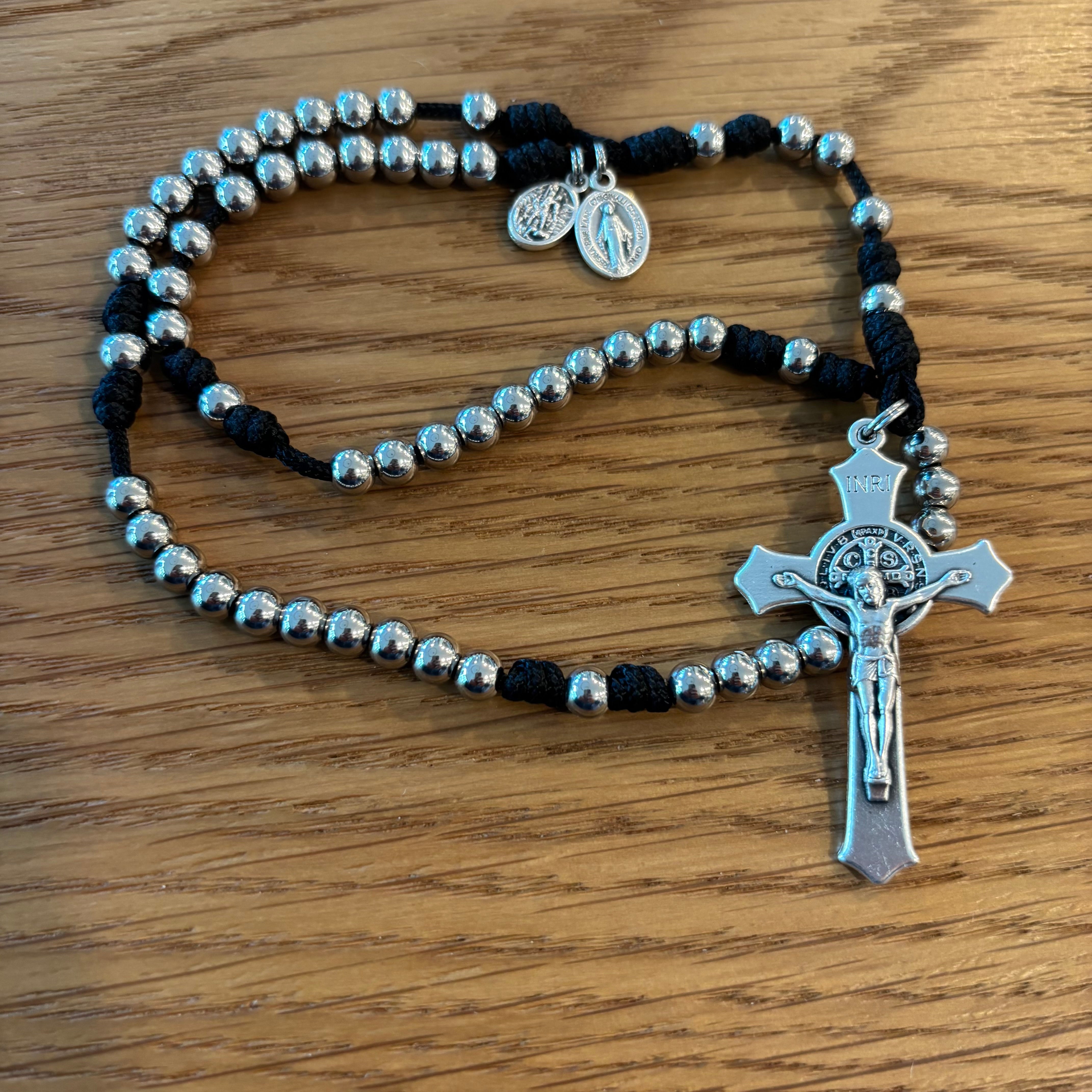 LIMITED EDITION Miniature Stainless Steel St Benedict and Michael Paracord Rosary