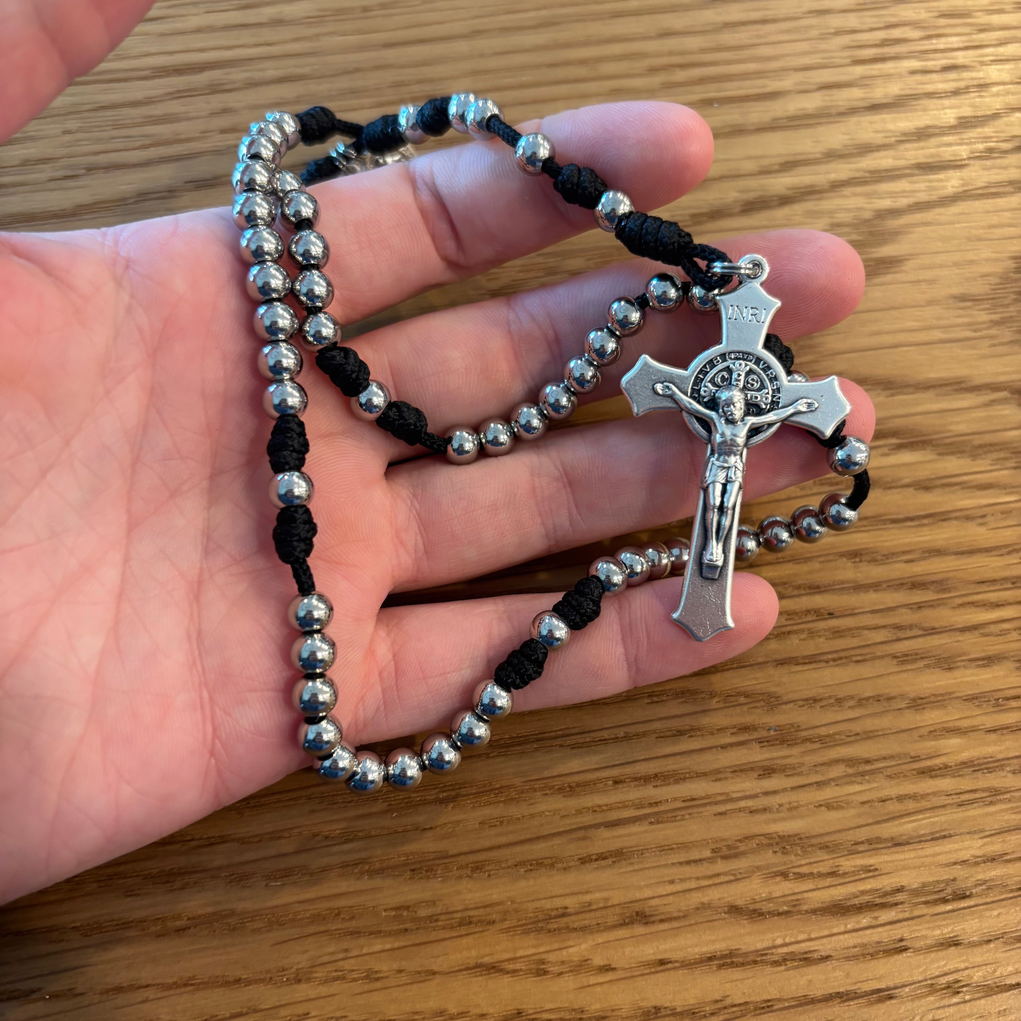 LIMITED EDITION Miniature Stainless Steel St Benedict and Michael Paracord Rosary