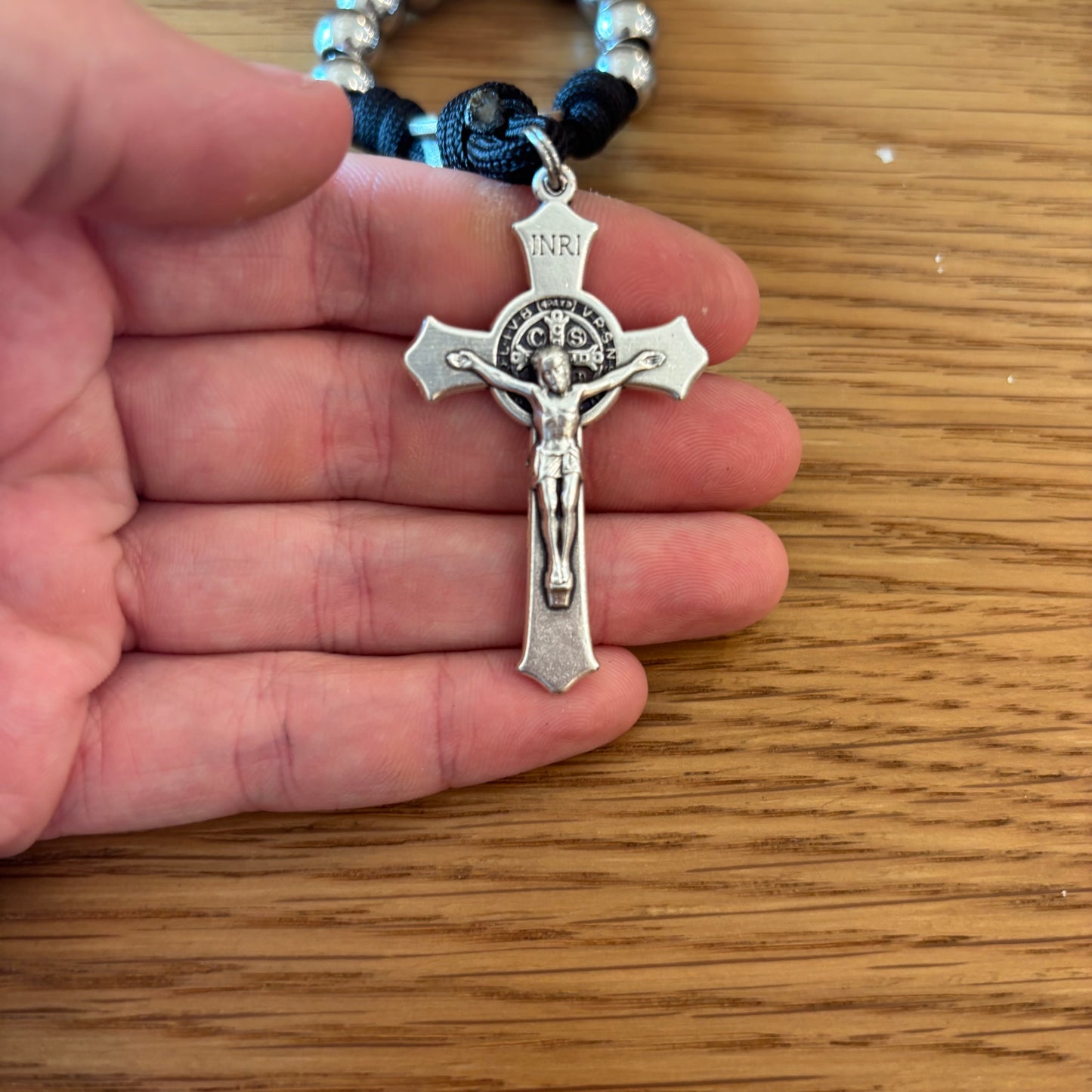 Handmade St. Benedict Tenner Rosary with Paracord & 10mm Beads – Choose St Benedict, Jerusalem Cross, or St. Michael Center