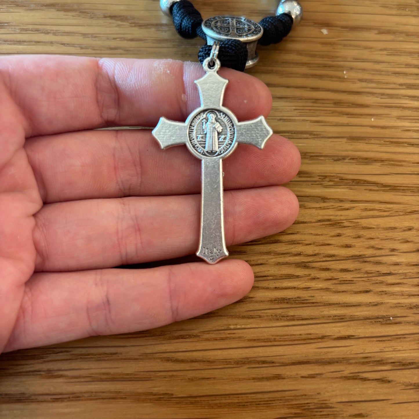 Handmade St. Benedict Tenner Rosary with Paracord & 10mm Beads – Choose St Benedict, Jerusalem Cross, or St. Michael Center