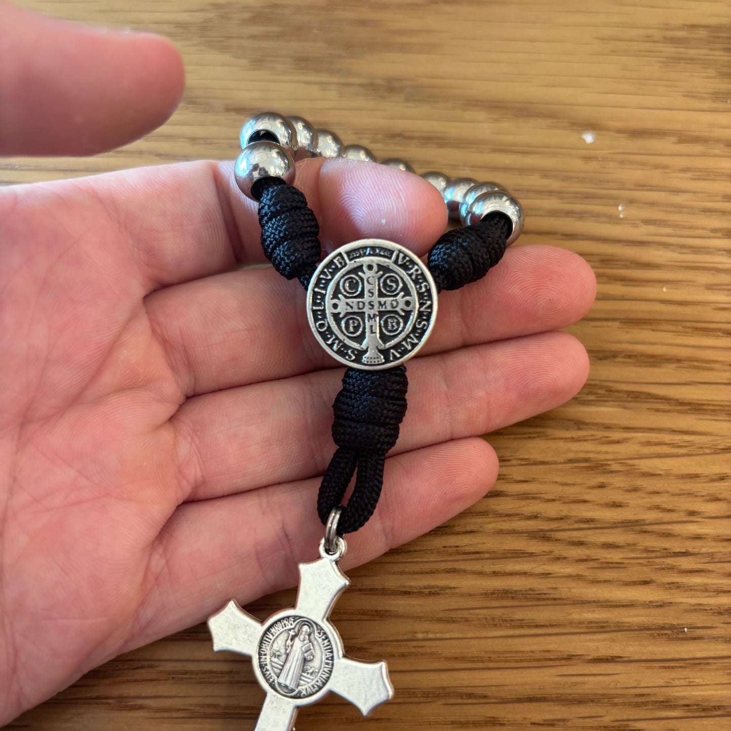 Handmade St. Benedict Tenner Rosary with Paracord & 10mm Beads – Choose St Benedict, Jerusalem Cross, or St. Michael Center