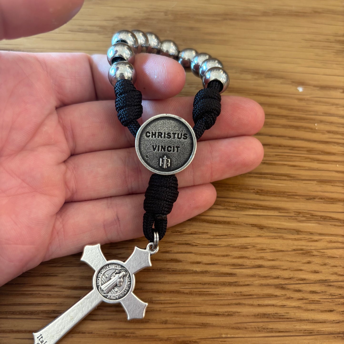 Handmade St. Benedict Tenner Rosary with Paracord & 10mm Beads – Choose St Benedict, Jerusalem Cross, or St. Michael Center