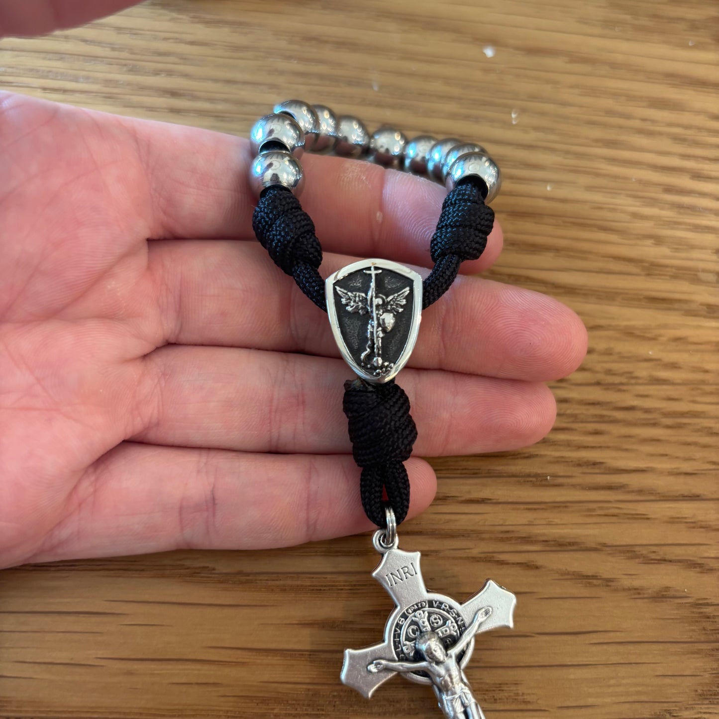 Handmade St. Benedict Tenner Rosary with Paracord & 10mm Beads – Choose St Benedict, Jerusalem Cross, or St. Michael Center