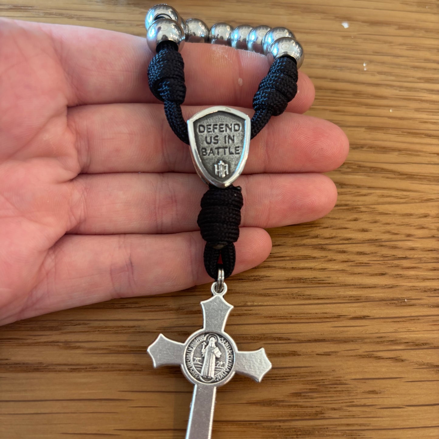 Handmade St. Benedict Tenner Rosary with Paracord & 10mm Beads – Choose St Benedict, Jerusalem Cross, or St. Michael Center