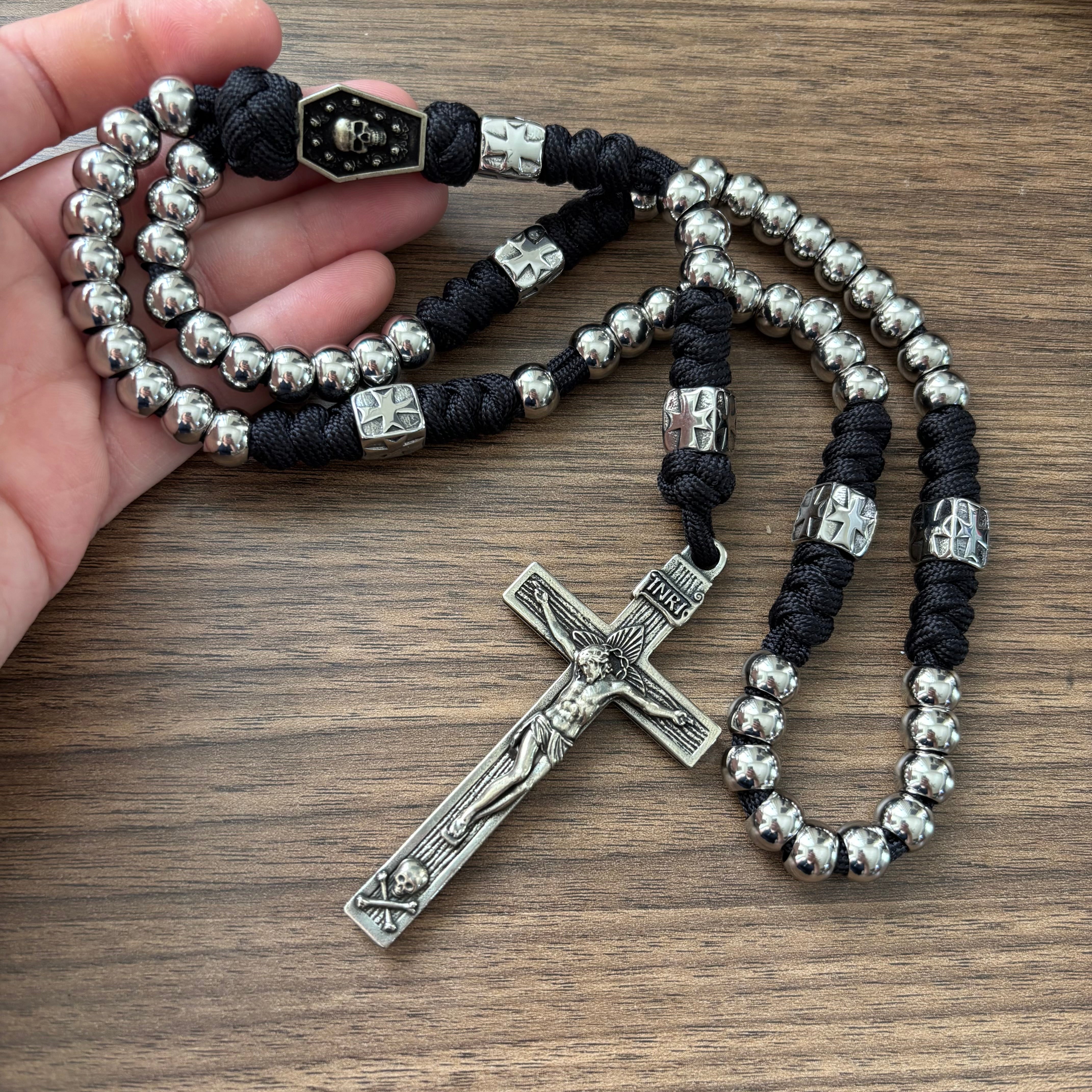 Weapon for these Times: Stainless Steel Memento Mori Paracord Rosary