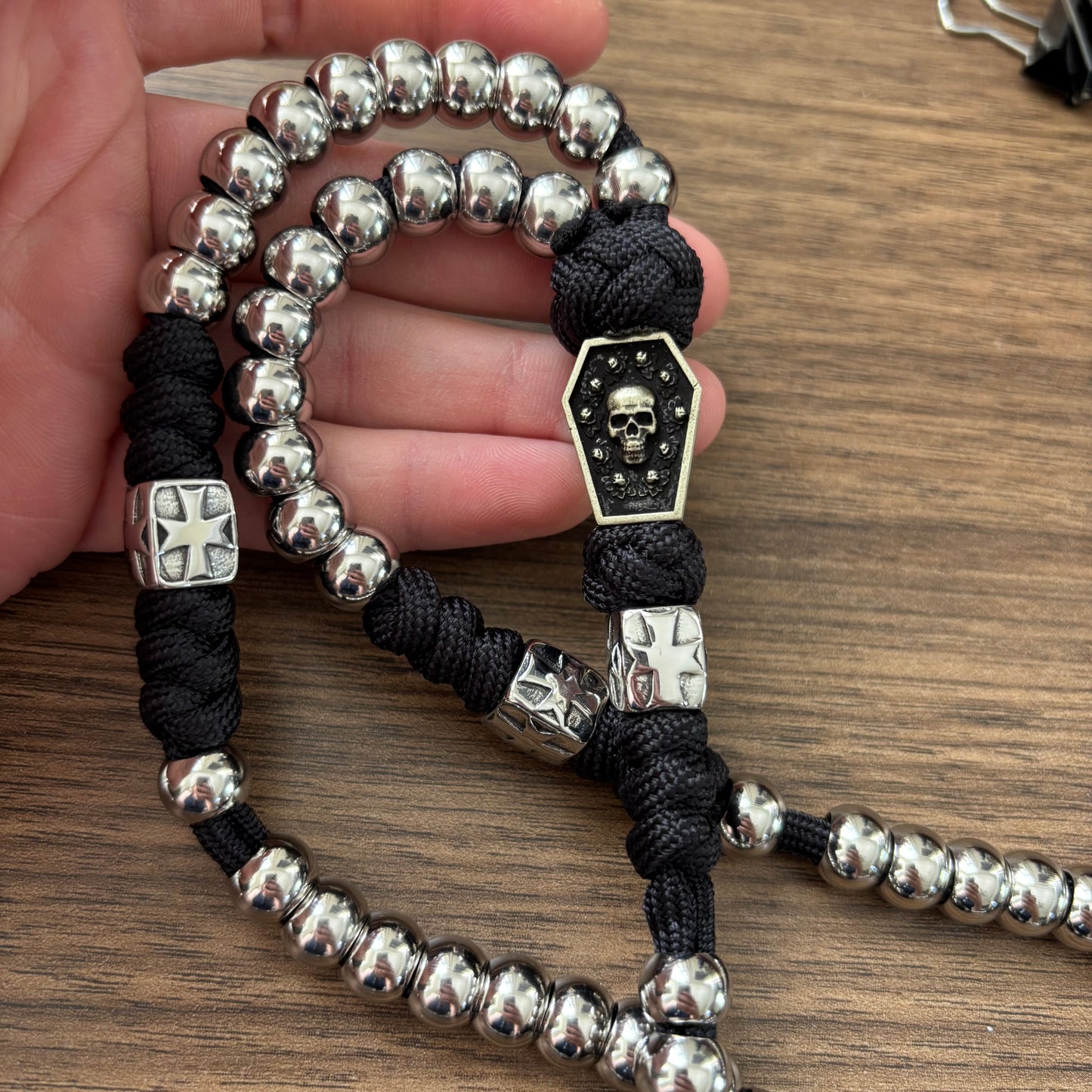 Weapon for these Times: Stainless Steel Memento Mori Paracord Rosary