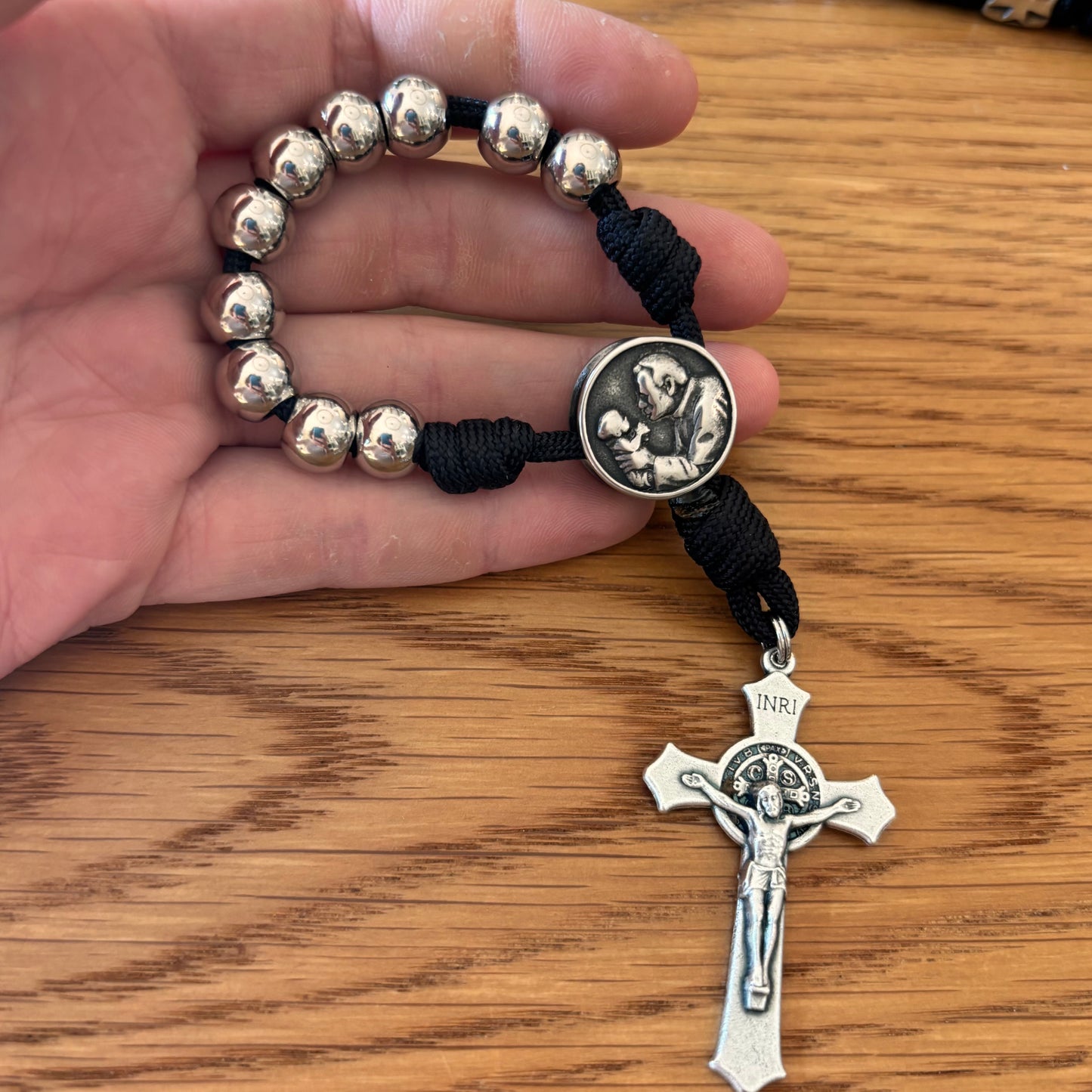 Handmade St. Benedict Tenner Rosary with Paracord & 10mm Beads – Choose St Benedict, Jerusalem Cross, or St. Michael Center