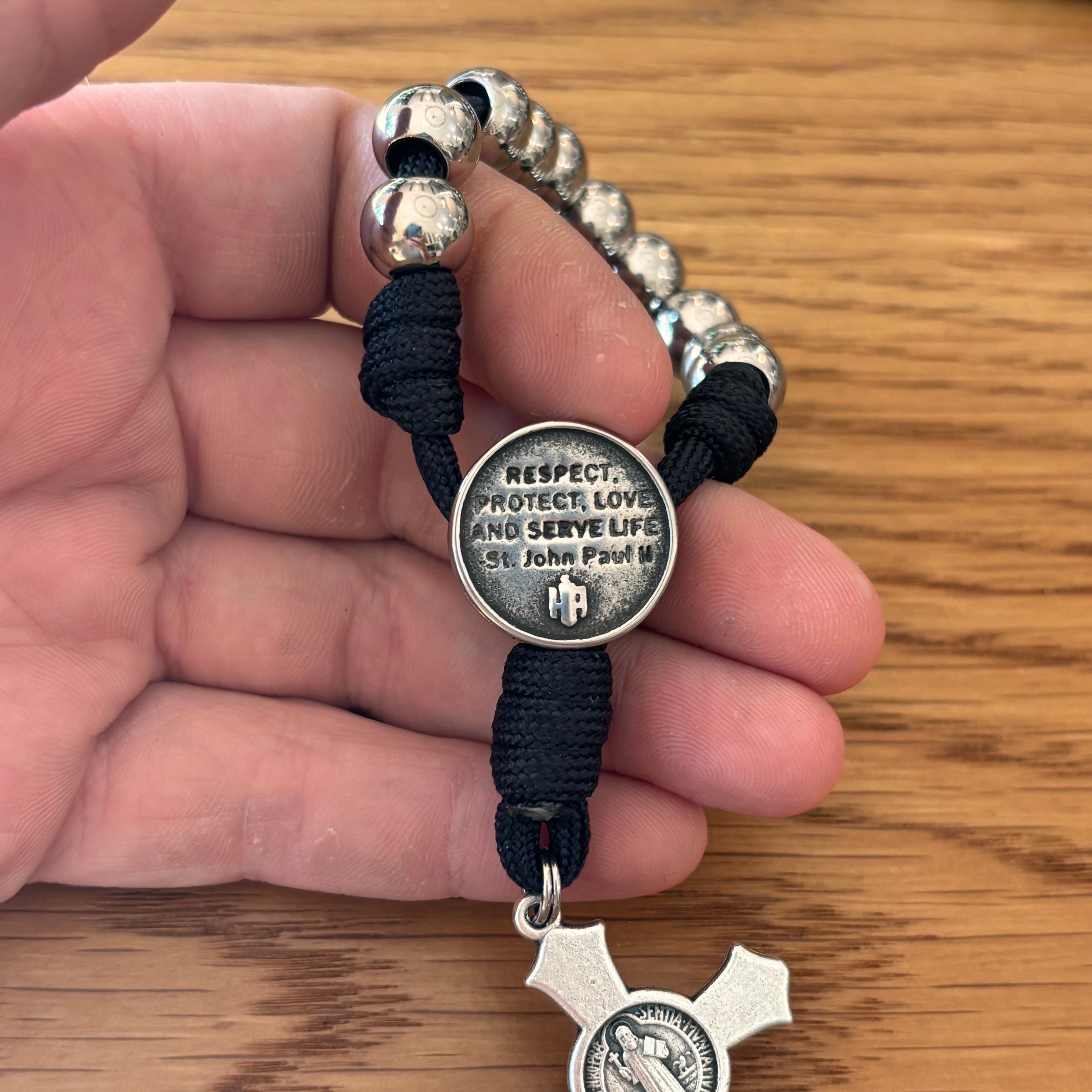 Handmade St. Benedict Tenner Rosary – Paracord & 10mm Beads