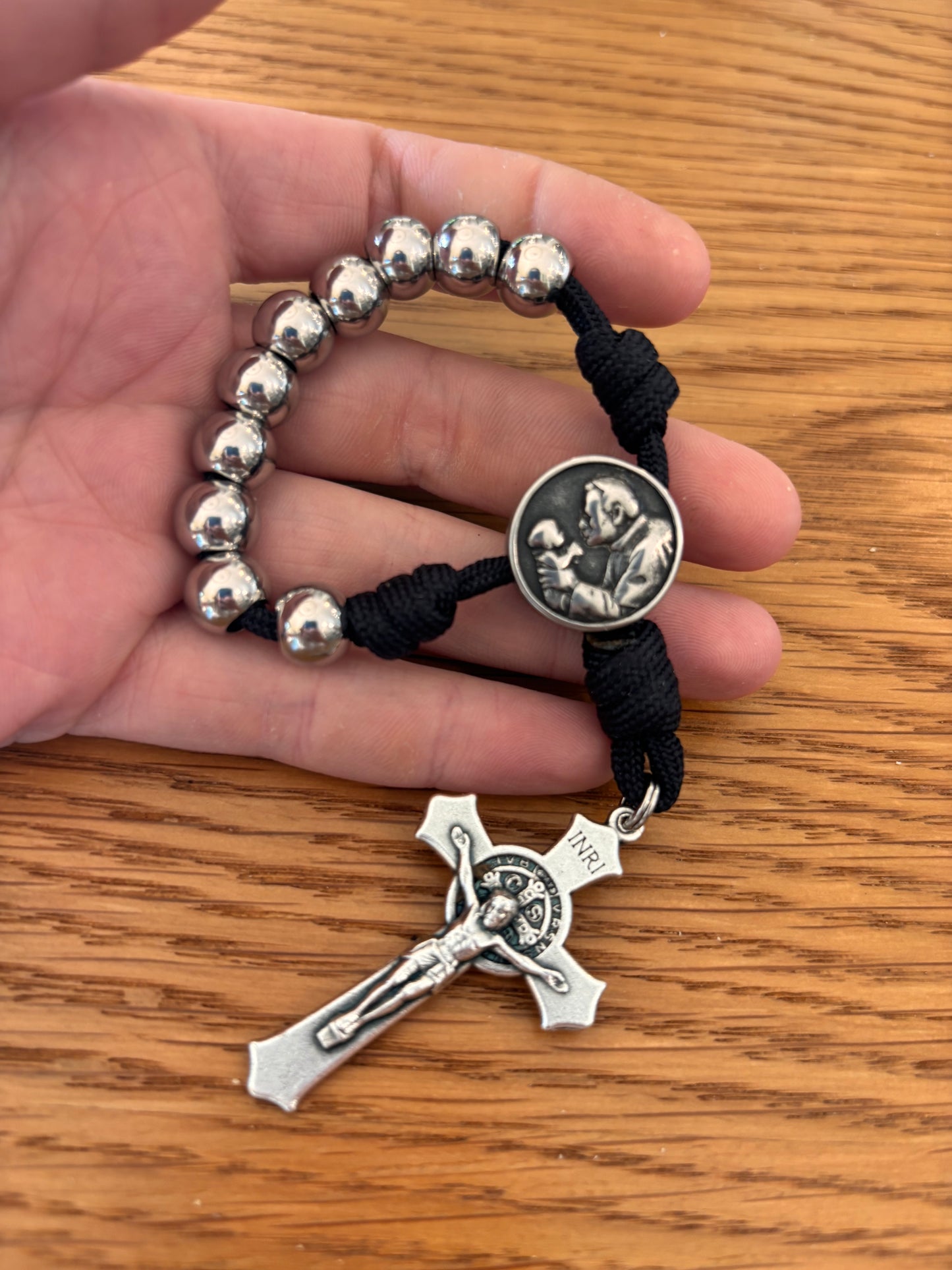 Handmade St. Benedict Tenner Rosary with Paracord & 10mm Beads – Choose St Benedict, Jerusalem Cross, or St. Michael Center